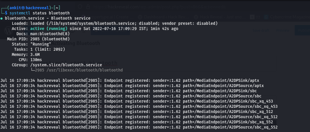 systemctl status bluetooth,